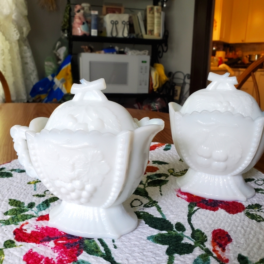 Westmoreland Milk Glass Creamer and Sugar